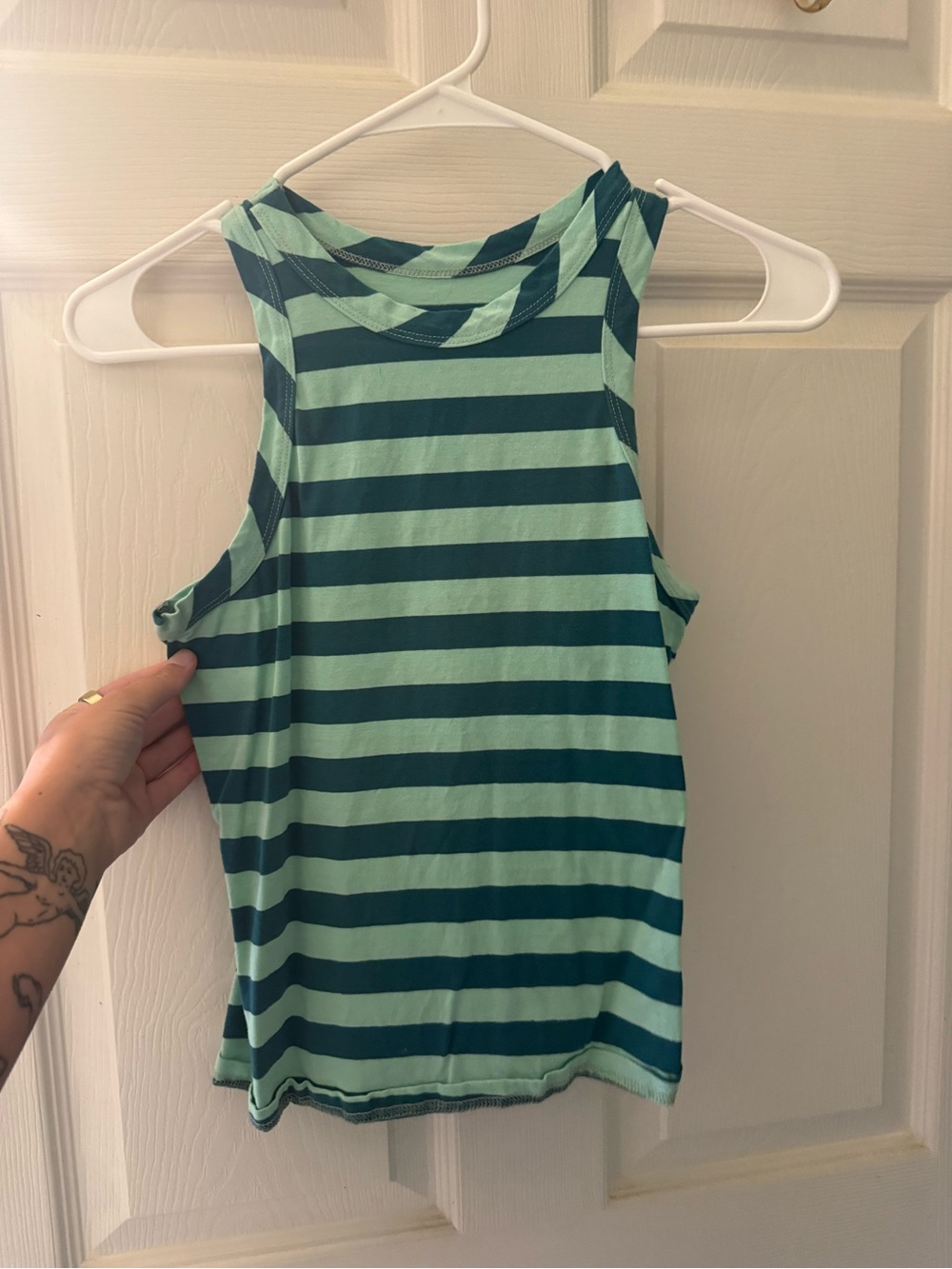 Striped Mint & Teal Sleeveless Women's Tank Top